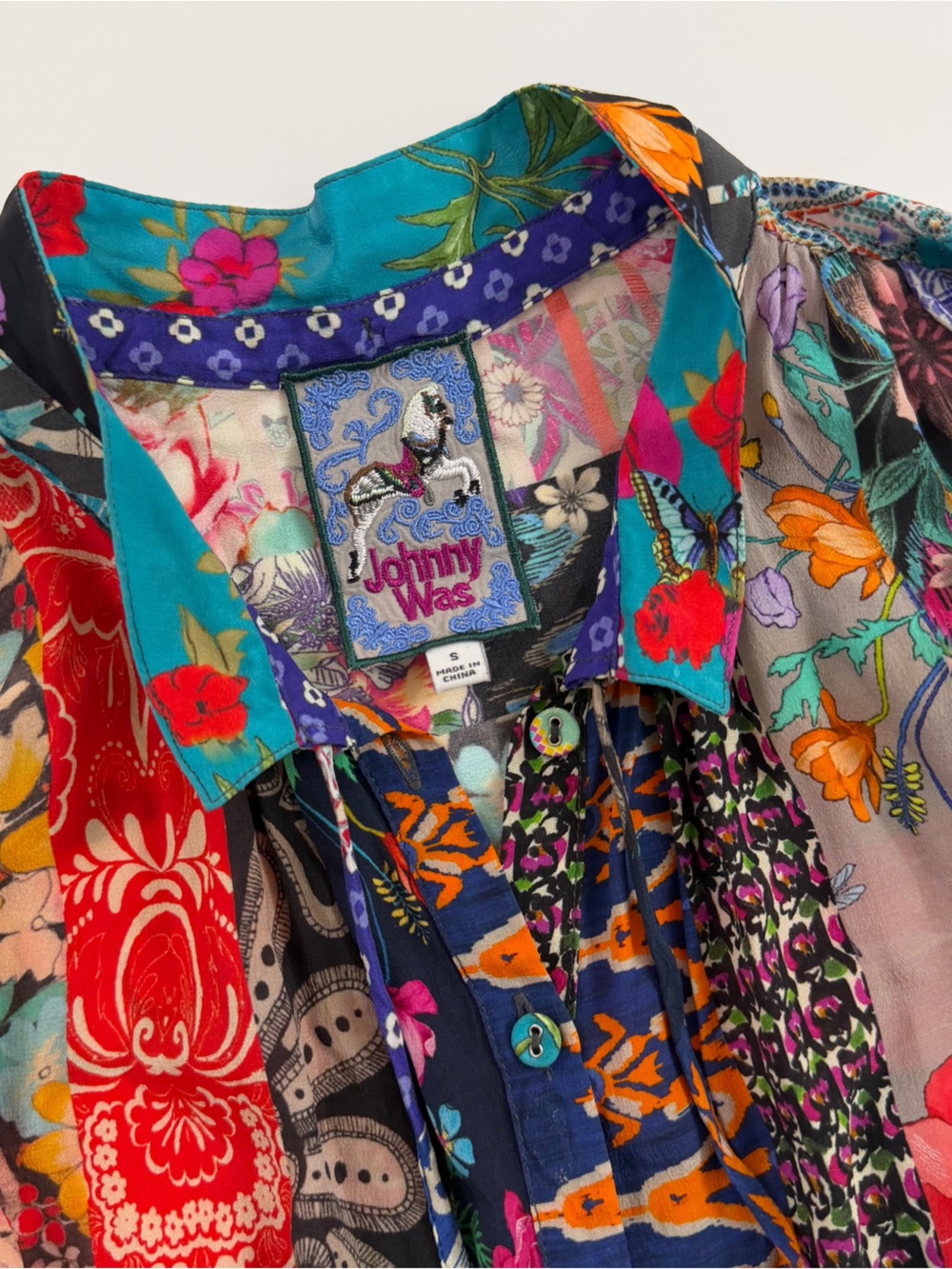 Johnny Was Shirt Womens Small 100% Silk Treble Sofia Button Up Boho - Picture 4 of 8
